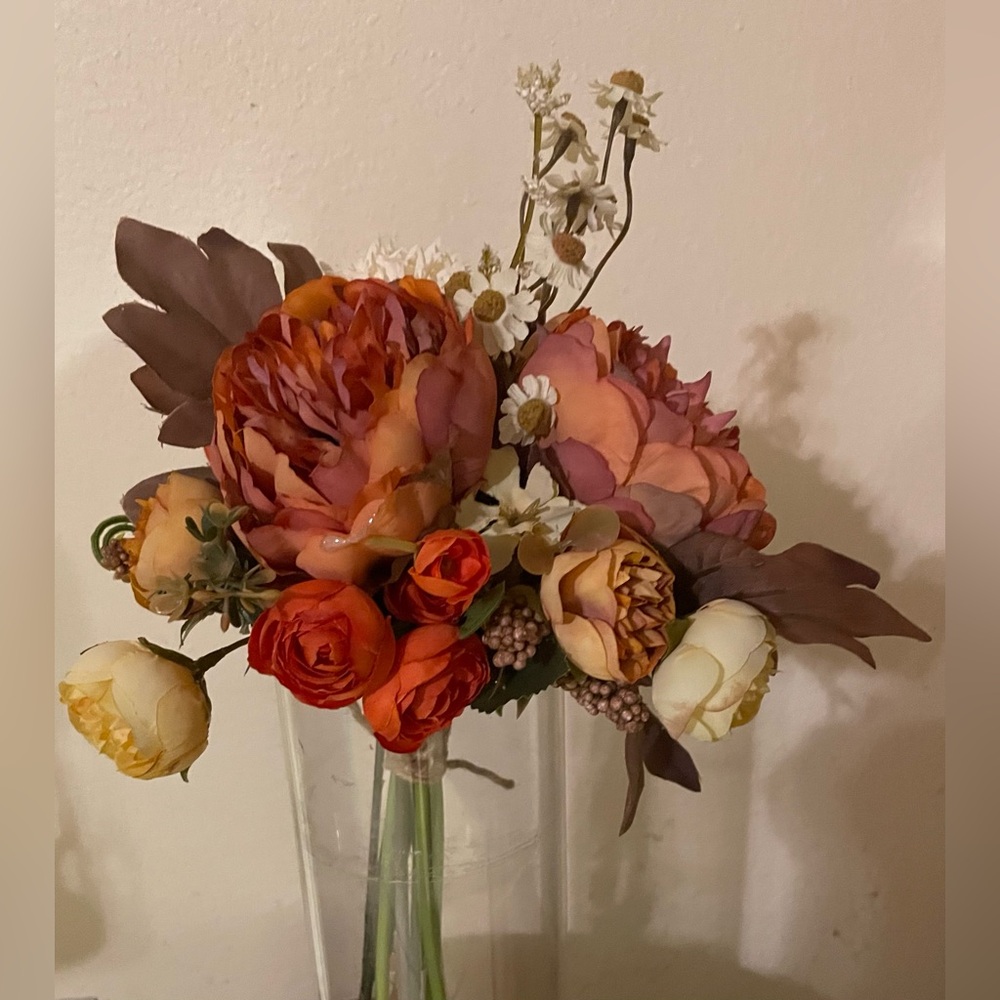 Orange Artificial Floral Bouquet (Vase not included)